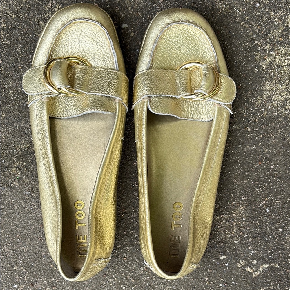 Me Too Gold Metallic Flats with Buckle Detail